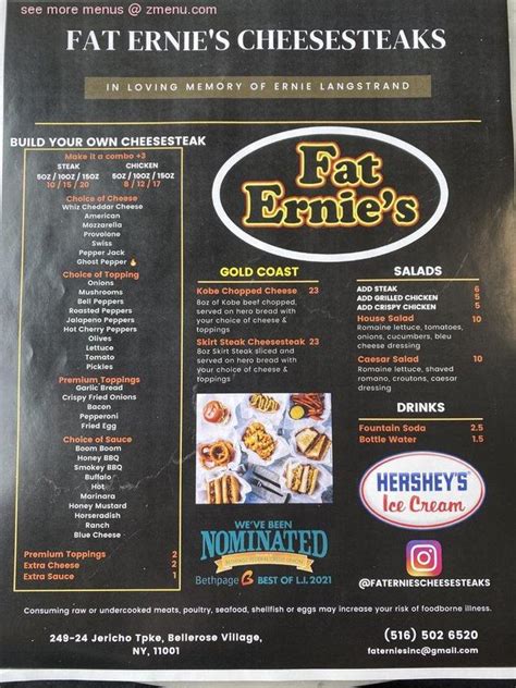 fat ernie's cheesesteak menu  And they have (some) parking on-site making it easy to stop by